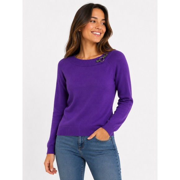 Lauren Ralph Lauren Sweaters - Lauren Ralph Lauren Purple Ribbed Knit Sweater Buckle Detail Long Sleeve Women M